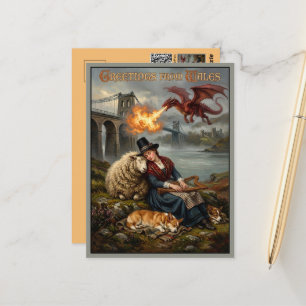 Carte postale de salutations du Pays de Galles de