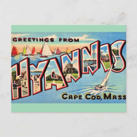 Carte postale de salutations vintage Hyannis MA (Devant)
