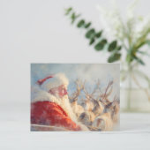 Carte postale de Santa et ses rennes (Debout devant)