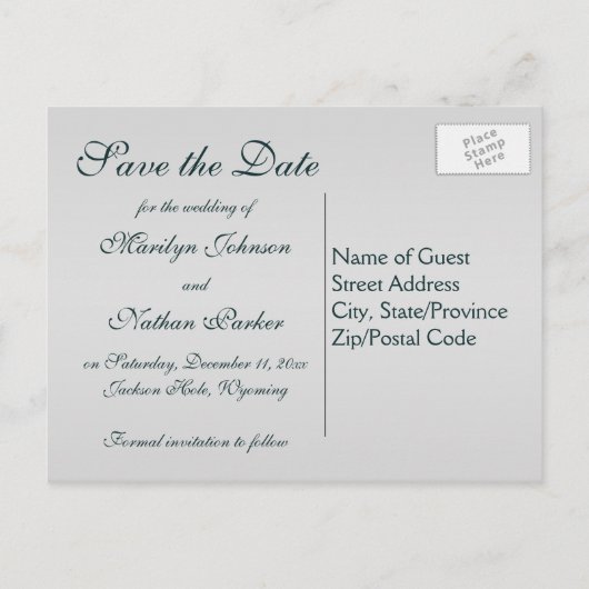 Carte postale de sauvegarde à la date en sarcelle  (Dos)