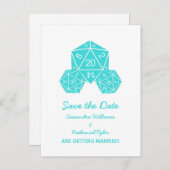 Carte postale de sauvegarde de date Aqua D20 Dice (Devant / Derrière)