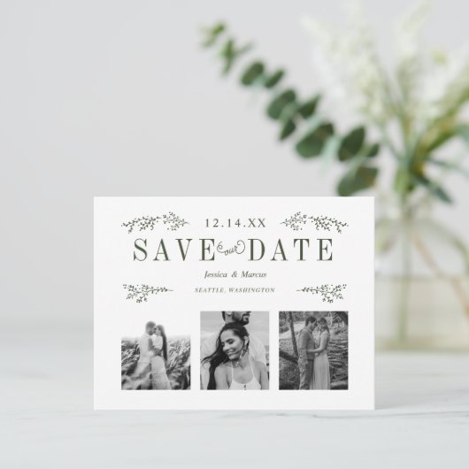 Carte postale de sauvegarde de date en vert foncé (Debout devant)