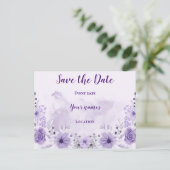 Carte postale de save the date à motif floral viol (Debout devant)