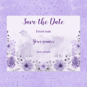 Carte postale de save the date à motif floral viol