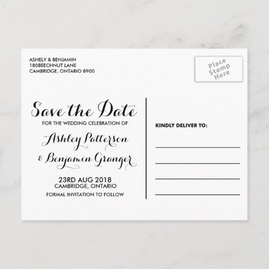 Carte postale de save the date avec écriture fanta (Dos)