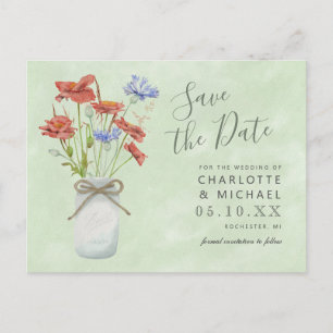 carte postale de save the date avec un pot en verr