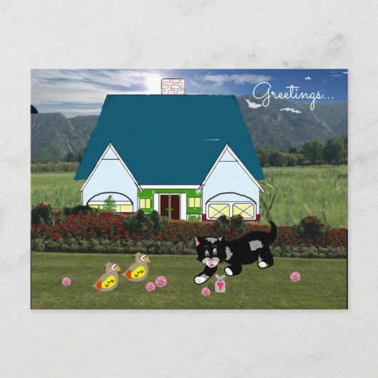 Carte postale de scène de maisons avec des animaux (Devant)