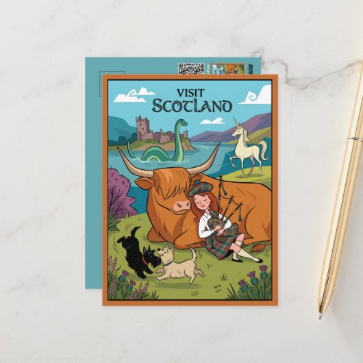 Carte postale de Scottish Terrier de style dessin (Devant/Arrière en situation)