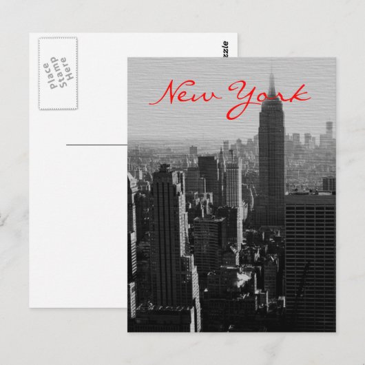 Carte postale de script NYC à effet de bois gris (Devant / Derrière)