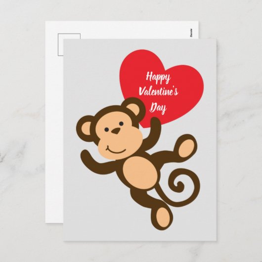 carte postale de singe Heureuse Sainte-Valentin (Devant / Derrière)