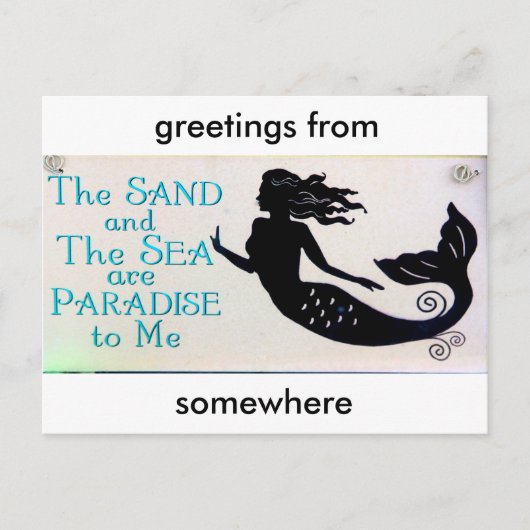 carte postale de sirène de sable et de mer (Devant)