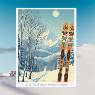 Carte postale de ski Verbier Val de Bagnes Suisse