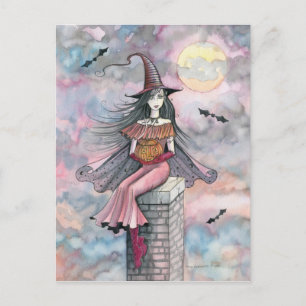 Carte postale de sorcière d'Halloween