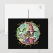 Carte postale de sorcière d'Halloween avec chat bl (Devant / Derrière)