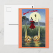Carte Postale de sorcière d'Halloween Vintage mignon (Devant / Derrière)