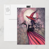 Carte postale de sorcière et de hibou (Devant / Derrière)