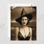 Carte postale de sorcière Halloween hantée (Devant / Derrière)