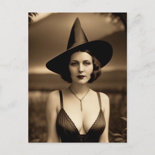 Carte postale de sorcière Halloween hantée (Devant)