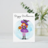 Carte postale de sorcière Halloween joyeux (Debout devant)