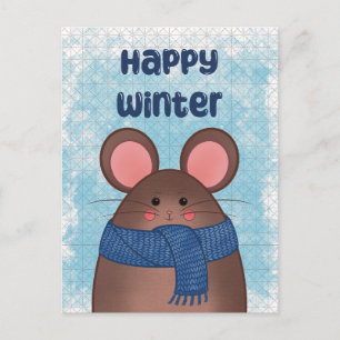 Carte postale de souris d'hiver heureux