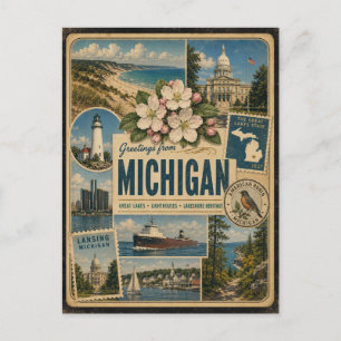 Carte postale de style vintage authentique du Mich