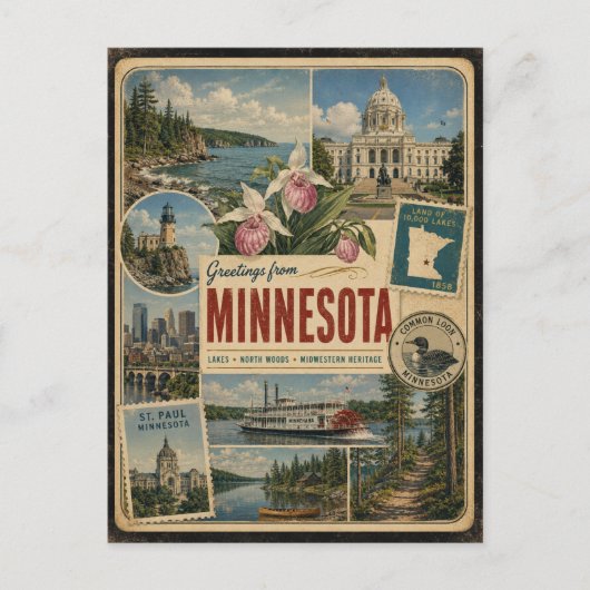 Carte postale de style vintage authentique du Minn (Devant)