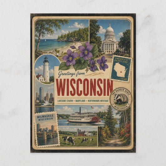 Carte postale de style vintage authentique du Wisc (Devant)
