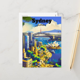 Carte postale de Sydney, carte de ville dessinée à