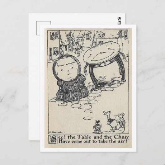 Carte postale de table et de chaise d'illustration (Devant / Derrière)