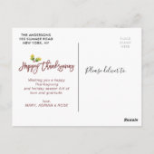 Carte postale de Thanksgiving pour les feuilles d' (Dos)