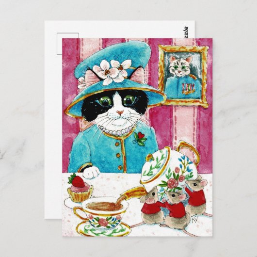 Carte postale de thé à la souris Queen Elizabeth C (Devant / Derrière)