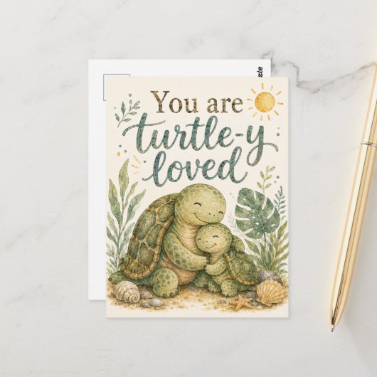 Carte postale de tortue mignonne que vous êtes aim (Devant/Arrière en situation)