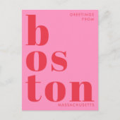 Carte postale de typographie rouge rose de Boston  (Devant)