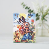 Carte postale de vacances de lapin de Pâques rétro (Debout devant)