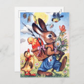 Carte postale de vacances de lapin de Pâques rétro (Devant / Derrière)