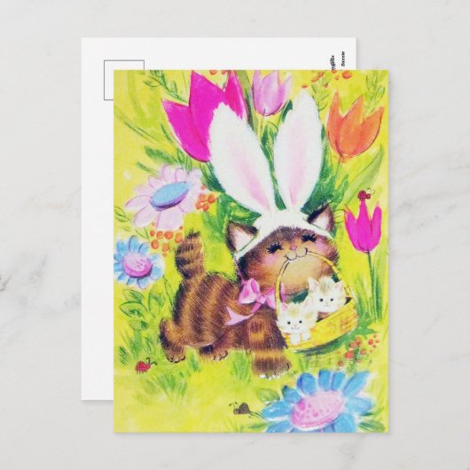 Carte postale de vacances de Pâques de chat rétro (Devant / Derrière)