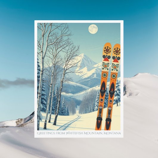 Carte postale de vacances de ski à Whitefish Mount