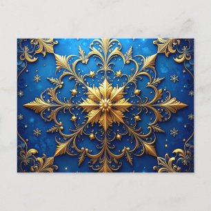 Carte postale de vacances décorative en or bleu