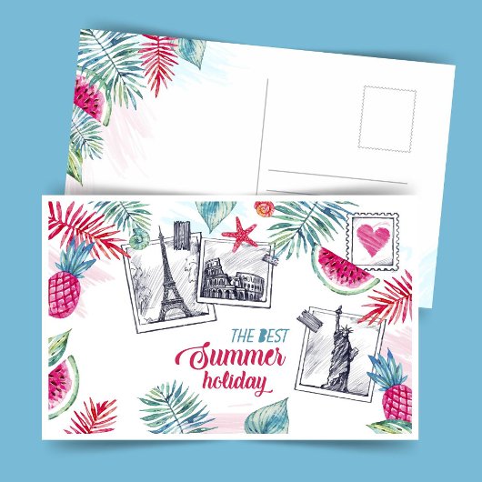 Carte postale de vacances d'été à l'aquarelle