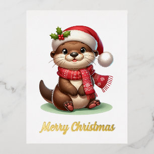 Carte Postale De Vacances En Aluminium adorable Otter de Noël