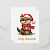 Carte Postale De Vacances En Aluminium adorable Otter de Noël (Recto/Verso)