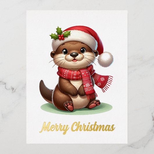 Carte Postale De Vacances En Aluminium adorable Otter de Noël (Recto)