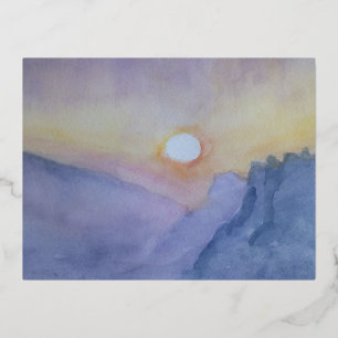 Carte Postale De Vacances En Aluminium Affiche de coucher de soleil entre les montagnes