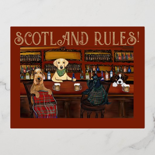 CARTE POSTALE DE VACANCES EN ALUMINIUM AIREDALE TERRIER & AMIS (Recto)