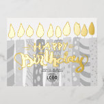 Carte Postale De Vacances En Aluminium Ajouter Logo Fun Grey Candles Business Joyeux Anni<br><div class="desc">Célébrez un anniversaire avec un logo personnalisé amusant joyeux carte d'anniversaire avec la main fantaisie dessinée dix bougies grises. Les lumières en or ou en argent et les lettres manuscrites comportent le message Joyeux anniversaire. C'est une façon élégante et amusante de dire Joyeux anniversaire aux clients, aux employés et aux...</div>