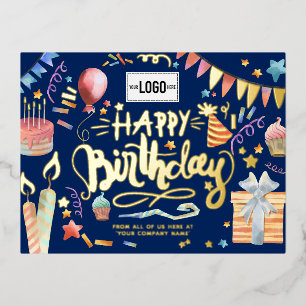 Carte Postale De Vacances En Aluminium Ajouter Logo Fun Party Navy Blue Business Annivers