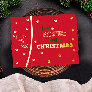 Carte Postale De Vacances En Aluminium Animaux de compagnie sur Noël Chat et chien Gold H