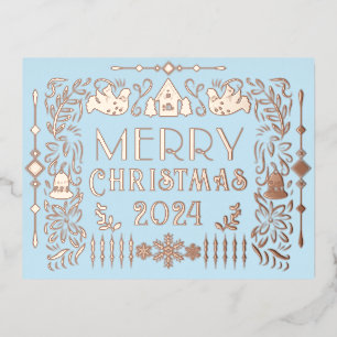 Carte Postale De Vacances En Aluminium Année de Noël scandinave bleu