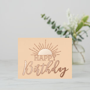 Carte Postale De Vacances En Aluminium Apricot Joyeux Anniversaire Sunshine Rose Or