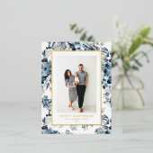 Carte Postale De Vacances En Aluminium Aquarelle Bleu Fleurs Heureux Hanoukka Photo (Debout devant)